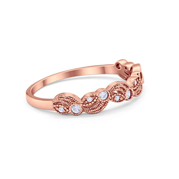 Flower Fancy Band Eternity Ring Round Rose Tone, Simulated Cubic Zirconia 925 Sterling Silver
